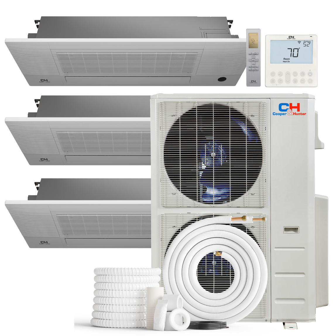 South Mini Splits | Cooper&Hunter 3-Zone Mini Split AC & Heat Pump -- 48000 (4.0 Ton), One Way Ceiling Cassette Units (18K+18K+18K BTU), Inverter Technology, 230V, Heating & Cooling - R410A 