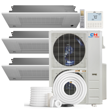 South Mini Splits | Cooper&amp;Hunter 3-Zone Mini Split AC &amp; Heat Pump -- 48000 (4.0 Ton), One Way Ceiling Cassette Units (18K+18K+18K BTU), Inverter Technology, 230V, Heating &amp; Cooling - R410A 
