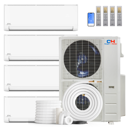 Cooper&amp;Hunter Olivia Series 4-Zone Ductless Mini Split AC &amp; Heat Pump -- 60000 BTU (5.0 Ton), Wall Mount Units (6K+12K+12K+24K) BTU, Inverter Technology, 230V, Heating &amp; Cooling - R454B