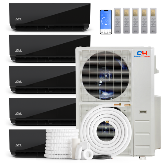 Cooper&Hunter 5-Zone Mini Split AC & Heat Pump -- 60000 (5.0 Ton), Wall Mount Units (9K+12K+12K+12K+12K BTU), Inverter Technology, 230V, Heating & Cooling - R454B