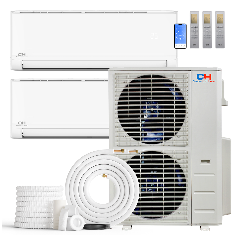 Cooper&Hunter Olivia Series 2-Zone Ductless Mini Split AC & Heat Pump -- 60000 BTU (5.0 Ton), Wall Mount Units (18K+30K) BTU, Inverter Technology, 230V, Heating & Cooling - R454B