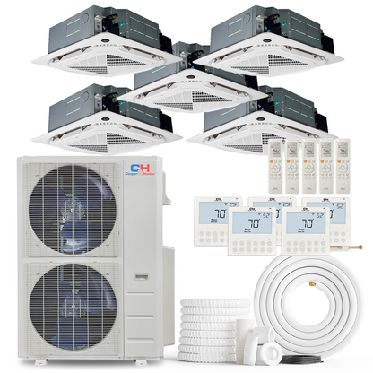 Cooper&amp;Hunter 5-Zone Mini Split AC &amp; Heat Pump -- 60000 (5.0 Ton), Ceiling Cassette Units (9K+9K+9K+12K+12K BTU), Inverter Technology, 230V, Heating &amp; Cooling - R454B