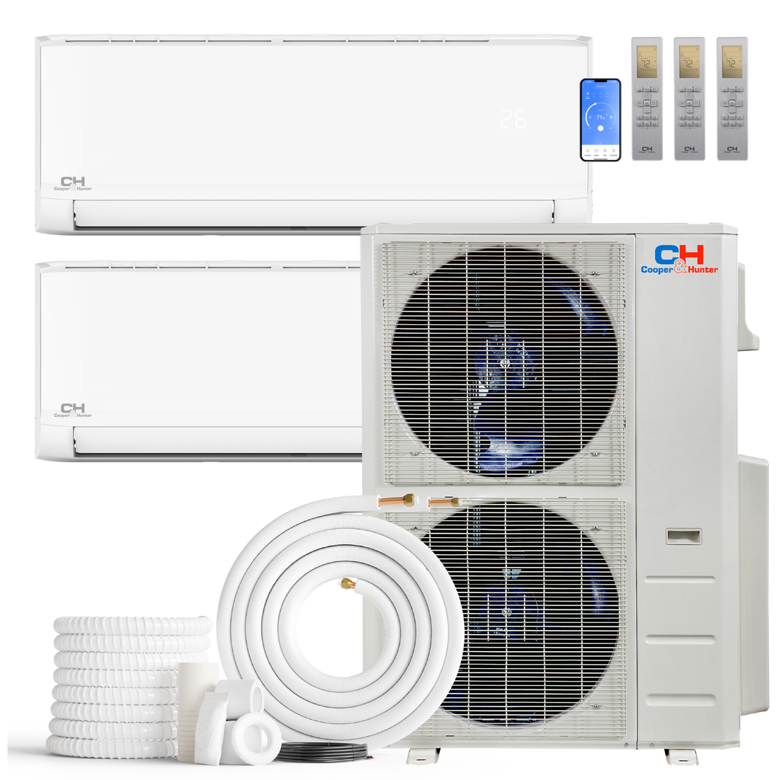 South Mini Splits | Cooper&Hunter Olivia Series 2-Zone Ductless Mini Split AC & Heat Pump -- 60000 BTU (5.0 Ton), Wall Mount Units (9K+24K) BTU, Inverter Technology, 230V, Heating & Cooling - R454B 
