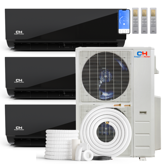 Cooper&Hunter 3-Zone Mini Split AC & Heat Pump -- 60000 (5.0 Ton), Wall Mount Units (9K+9K+9K BTU), Inverter Technology, 230V, Heating & Cooling - R454B