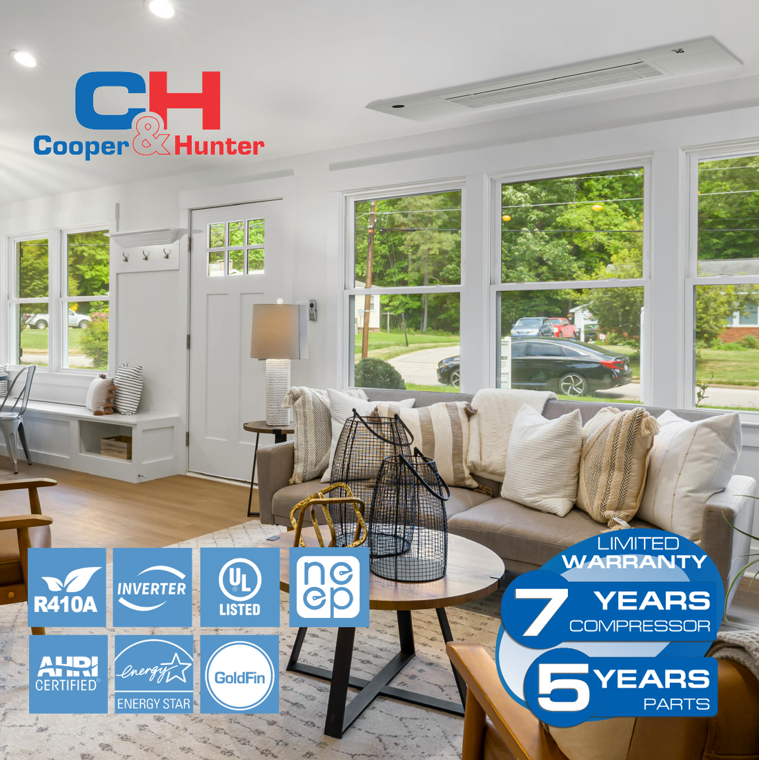 South Mini Splits | Cooper&Hunter 2-Zone Mini Split AC & Heat Pump -- 55000 (4.6 Ton), One Way Ceiling Cassette Units (18K+18K BTU), Inverter Technology, 230V, Heating & Cooling - R410A 