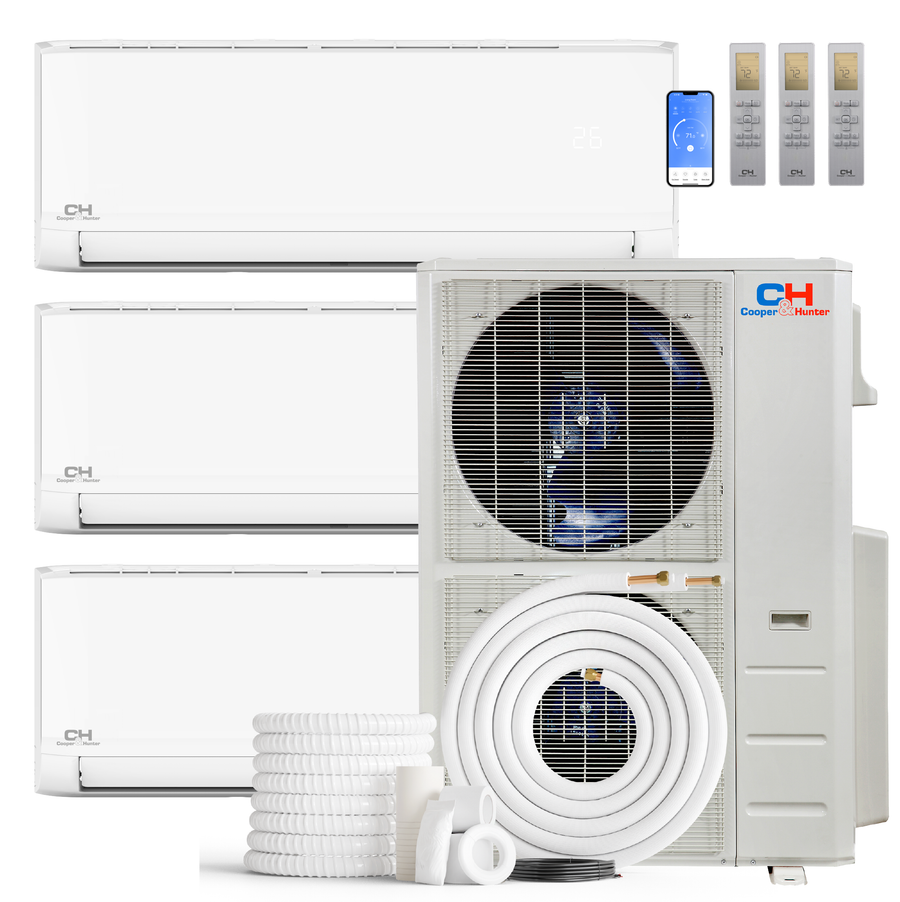South Mini Splits | Cooper&Hunter Olivia Series 3-Zone Ductless Mini Split AC & Heat Pump -- 60000 BTU (5.0 Ton), Wall Mount Units (9K+18K+24K) BTU, Inverter Technology, 230V, Heating & Cooling - R454B 