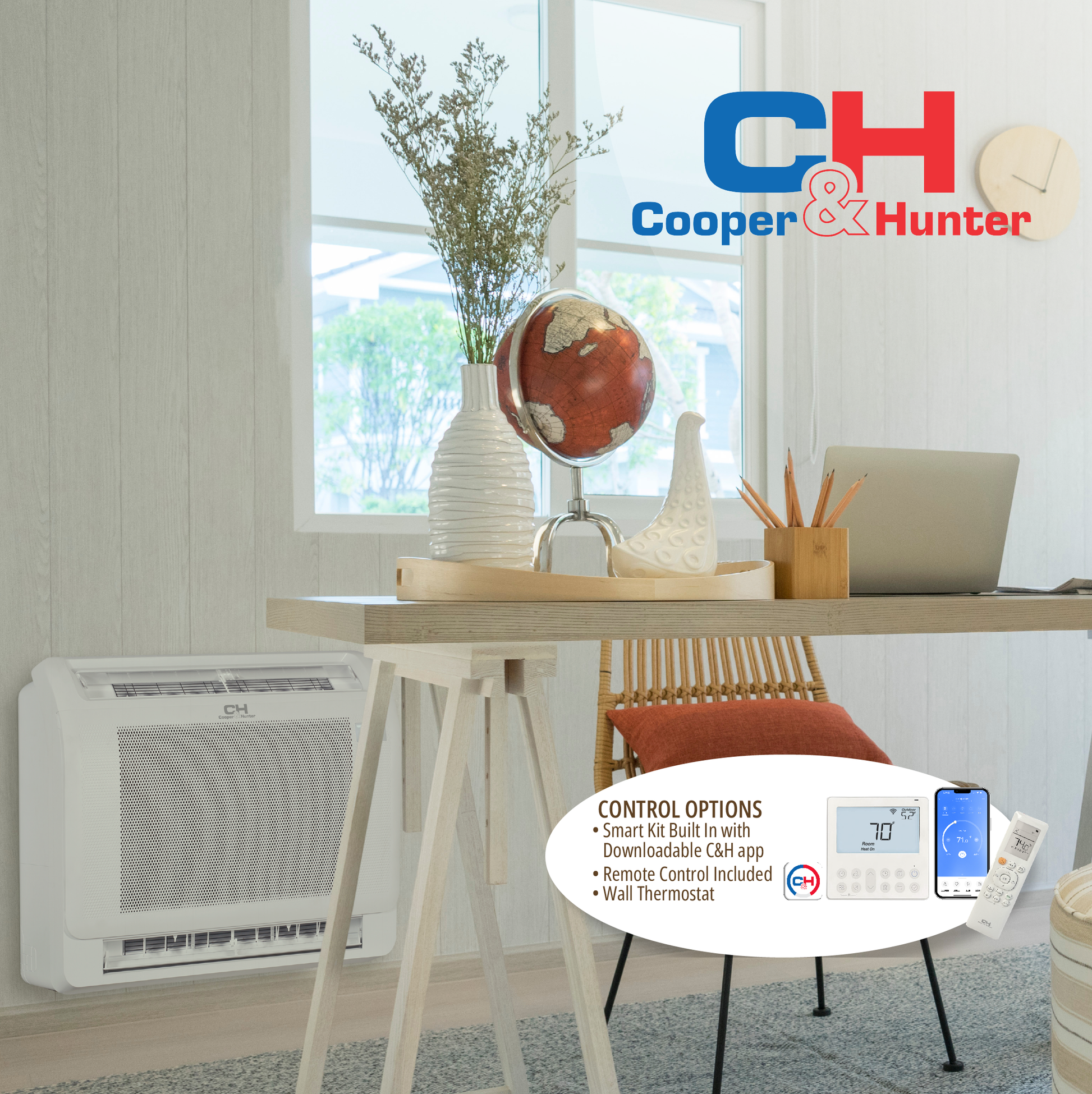 Cooper&Hunter 6-Zone Mini Split AC & Heat Pump -- 60000 (5.0 Ton), Mini Floor Console Units (9K+9K+9K+9K+12K+12K BTU), Inverter Technology, 230V, Heating & Cooling - R454B - South Mini Splits