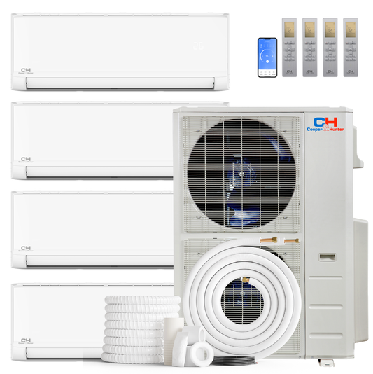 Cooper&Hunter Olivia Series 4-Zone Ductless Mini Split AC & Heat Pump -- 60000 BTU (5.0 Ton), Wall Mount Units (9K+18K+18K+18K) BTU, Inverter Technology, 230V, Heating & Cooling - R454B