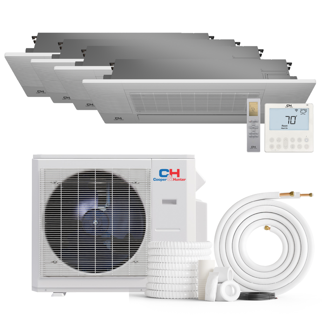 Cooper&Hunter 4-Zone Mini Split AC & Heat Pump -- 36000 (3.0 Ton), One Way Ceiling Cassette Units (6K+6K+6K+6K BTU), Inverter Technology, 230V, Heating & Cooling - R410A - South Mini Splits