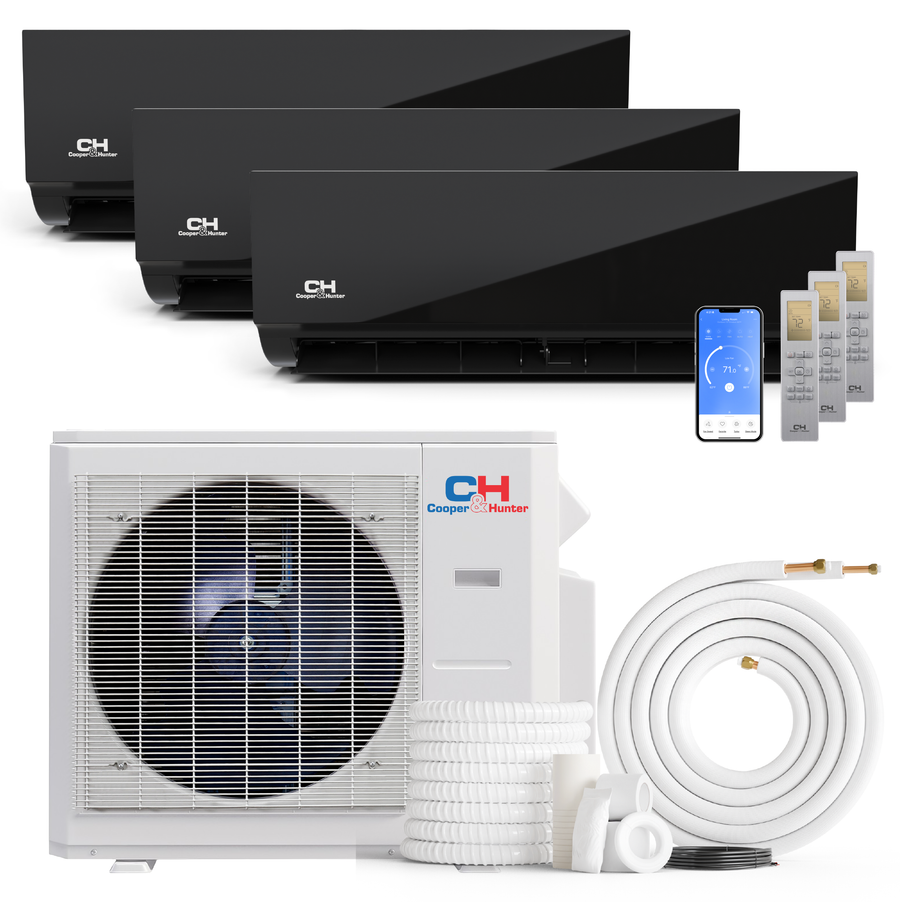Cooper&Hunter 3-Zone Mini Split AC & Heat Pump -- 28000 (2.3 Ton), Wall Mount Units (9K+12K+12K BTU), Inverter Technology, 230V, Heating & Cooling - R454B - South Mini Splits
