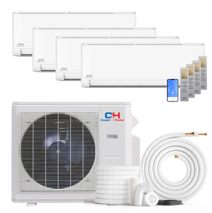 Cooper&amp;Hunter Olivia Series 4-Zone Ductless Mini Split AC &amp; Heat Pump -- 36000 BTU (3.0 Ton), Wall Mount Units (6K+9K+12K+12K) BTU, Inverter Technology, 230V, Heating &amp; Cooling - R454B