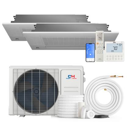 Cooper&amp;Hunter 2-Zone Mini Split AC &amp; Heat Pump -- 18000 (1.5 Ton), One-Way Ceiling Cassette Units (9K+12K BTU), Inverter Technology, 230V, Heating &amp; Cooling - R454B
