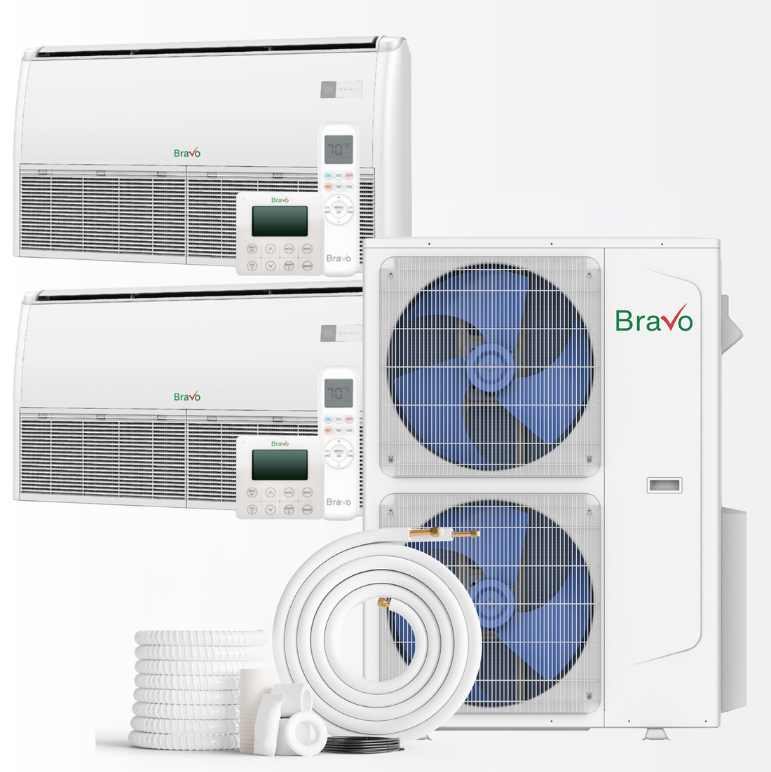 South Mini Splits | Bravo Milano Series 2-Zone Ductless Mini Split AC & Heat Pump -- 42000 BTU (3.5 Ton), Universal Floor Ceiling Units (18K+24K) BTU, Inverter Technology, 230V, Heating & Cooling 