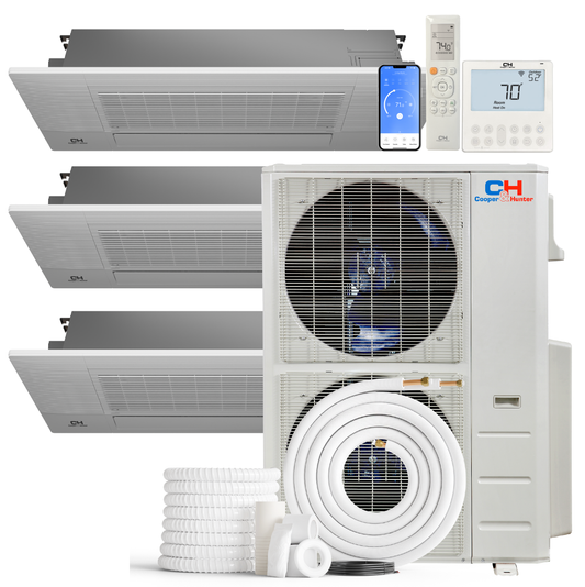 Cooper&Hunter 3-Zone Mini Split AC & Heat Pump -- 60000 (5.0 Ton), One-Way Ceiling Cassette Units (6K+9K+18K BTU), Inverter Technology, 230V, Heating & Cooling - R454B