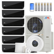 Cooper&Hunter 6-Zone Mini Split AC & Heat Pump -- 60000 (5.0 Ton), Wall Mount Units (9K+9K+9K+9K+12K+18K BTU), Inverter Technology, 230V, Heating & Cooling - R454B
