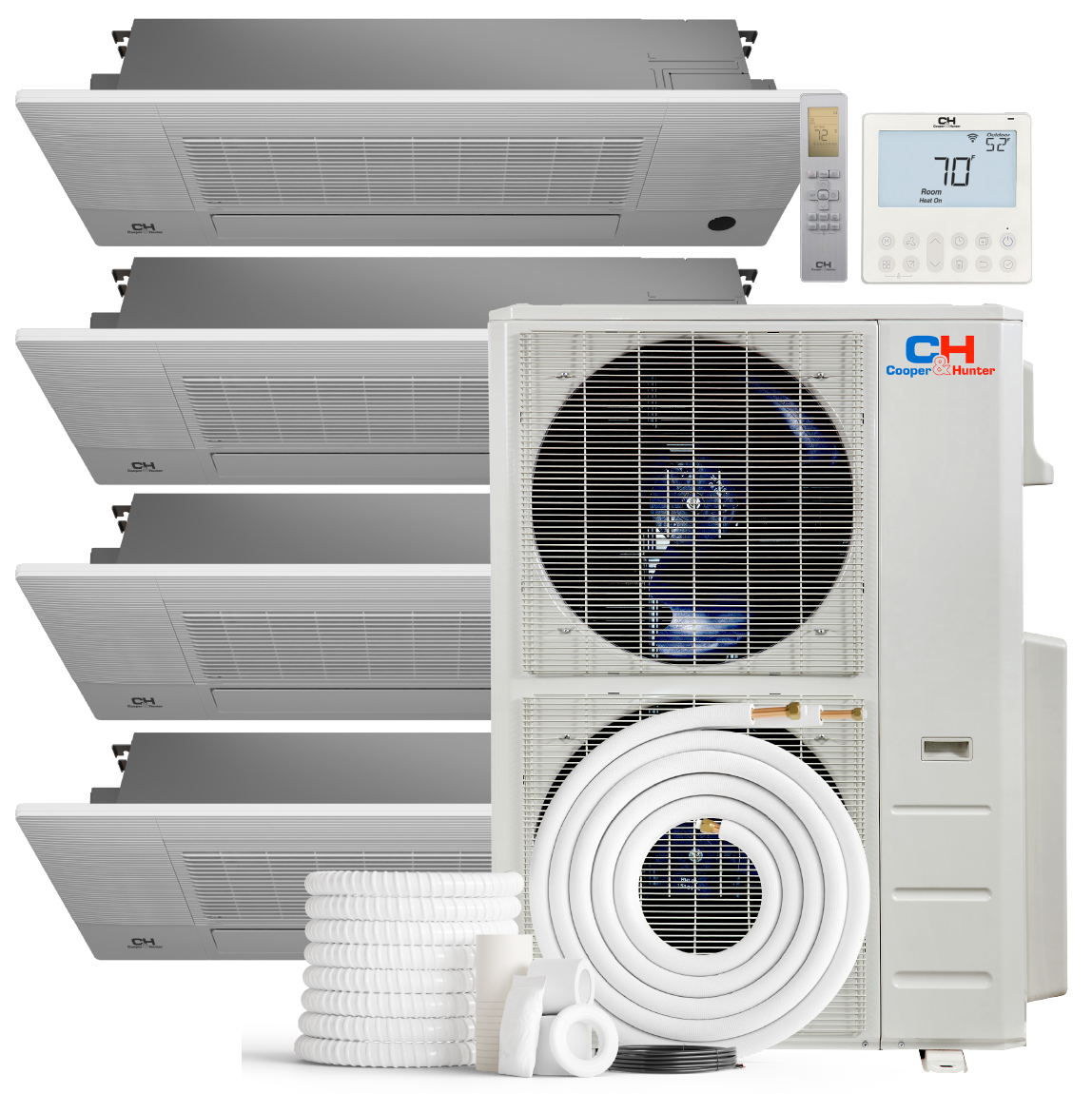 Cooper&Hunter 4-Zone Mini Split AC & Heat Pump -- 55000 (4.6 Ton), One Way Ceiling Cassette Units (9K+9K+9K+18K BTU), Inverter Technology, 230V, Heating & Cooling - R410A
