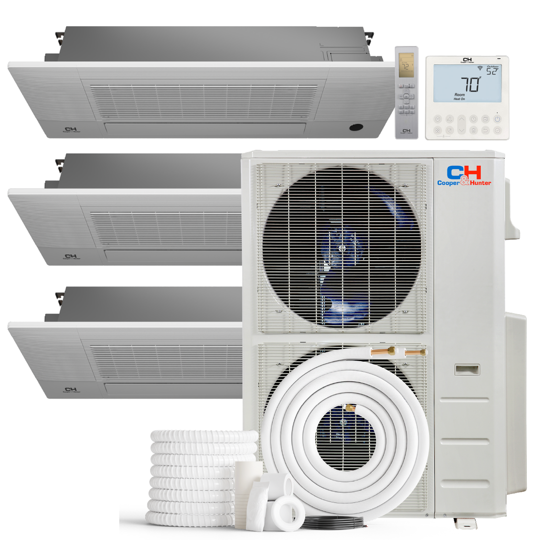 Cooper&Hunter 3-Zone Mini Split AC & Heat Pump -- 48000 (4.0 Ton), One Way Ceiling Cassette Units (9K+9K+9K BTU), Inverter Technology, 230V, Heating & Cooling - R410A