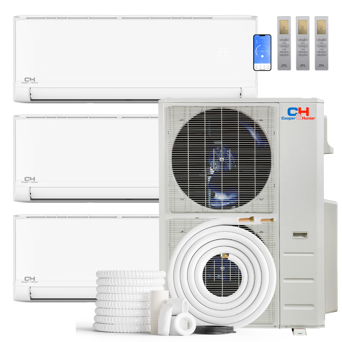 South Mini Splits | Cooper&Hunter Olivia Series 3-Zone Ductless Mini Split AC & Heat Pump -- 48000 BTU (4.0 Ton), Wall Mount Units (9K+9K+18K) BTU, Inverter Technology, 230V, Heating & Cooling - R454B 