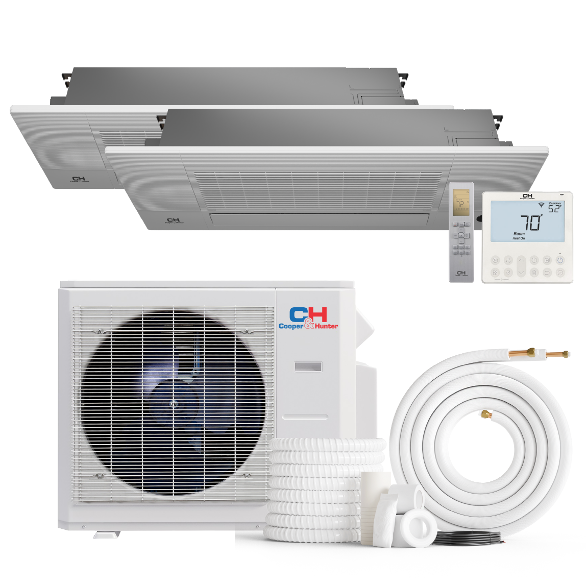 South Mini Splits | Cooper&Hunter 2-Zone Mini Split AC & Heat Pump -- 36000 (3.0 Ton), One Way Ceiling Cassette Units (9K+9K BTU), Inverter Technology, 230V, Heating & Cooling - R410A 