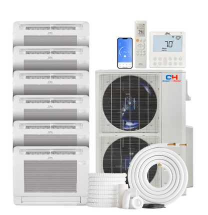 Cooper&amp;Hunter 6-Zone Mini Split AC &amp; Heat Pump -- 60000 (5.0 Ton), Mini Floor Console Units (9K+9K+12K+12K+12K+18K BTU), Inverter Technology, 230V, Heating &amp; Cooling - R454B - South Mini Splits