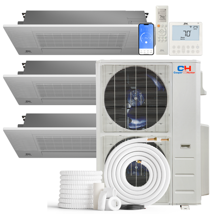Cooper&amp;Hunter 3-Zone Mini Split AC &amp; Heat Pump -- 48000 (4.0 Ton), One-Way Ceiling Cassette Units (6K+6K+18K BTU), Inverter Technology, 230V, Heating &amp; Cooling - R454B