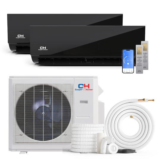 Cooper&Hunter 2-Zone Mini Split AC & Heat Pump -- 28000 (2.3 Ton), Wall Mount Units (12K+24K BTU), Inverter Technology, 230V, Heating & Cooling - R454B