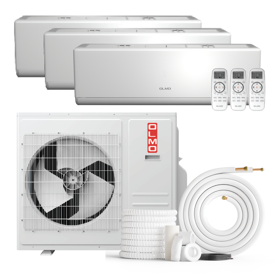 Olmo 3-Zone Mini Split AC & Heat Pump -- 27000 (2.3 Ton), Wall Mount Units (9K+9K+9K BTU), Inverter Technology, 230V, Heating & Cooling - R454B