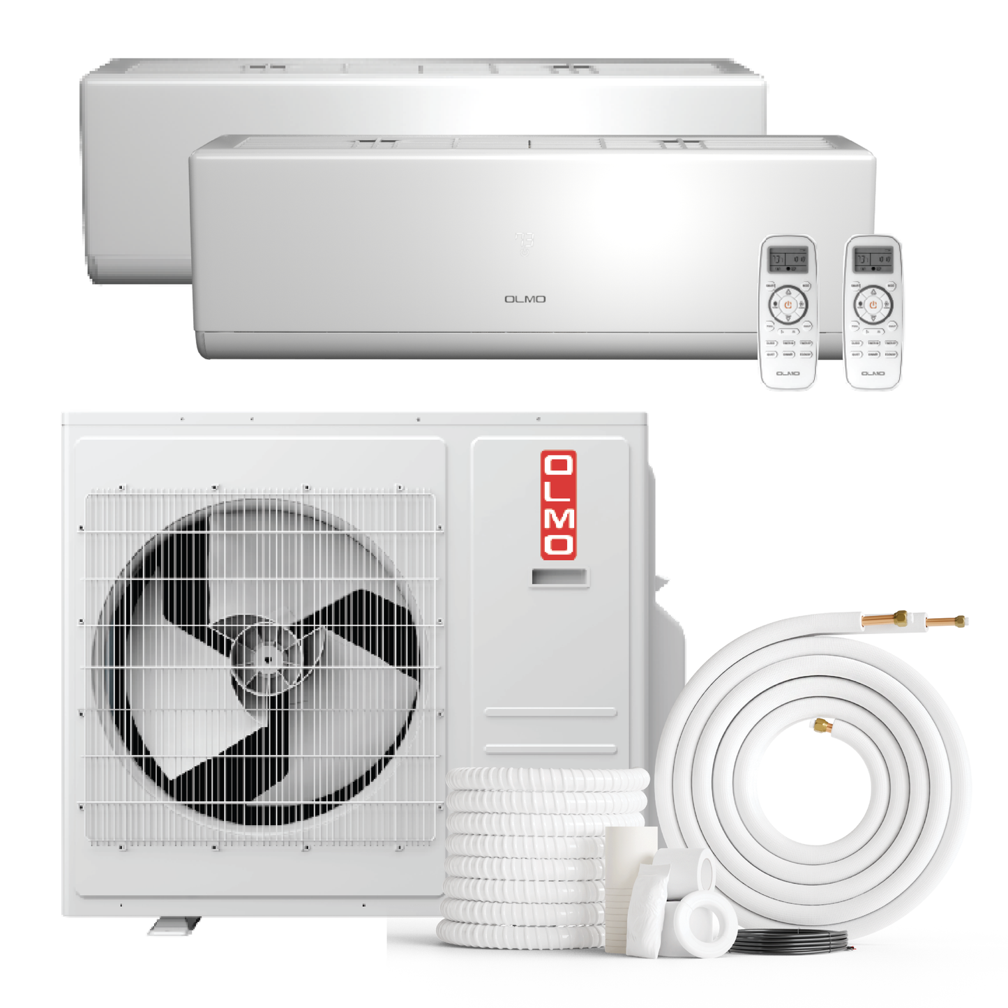 Olmo 2-Zone Mini Split AC & Heat Pump -- 27000 (2.3 Ton), Wall Mount Units (18K+18K BTU), Inverter Technology, 230V, Heating & Cooling - R454B