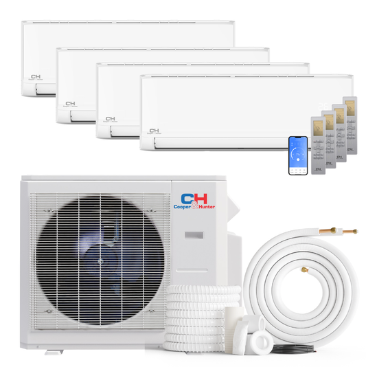 Cooper&Hunter Olivia Series 4-Zone Ductless Mini Split AC & Heat Pump -- 36000 BTU (3.0 Ton), Wall Mount Units (6K+9K+9K+24K) BTU, Inverter Technology, 230V, Heating & Cooling - R454B
