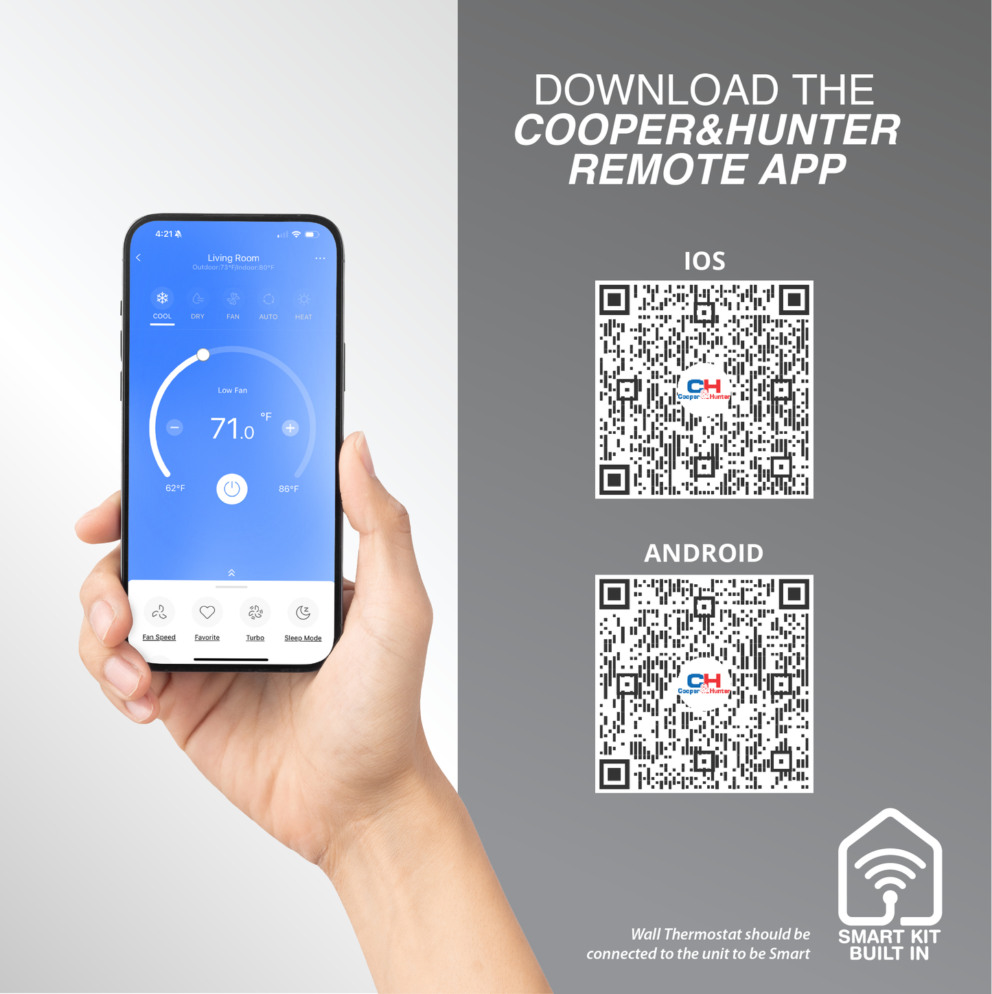 Cooper&Hunter 4-Zone Mini Split AC & Heat Pump -- 60000 (5.0 Ton), Mini Floor Console Units (9K+18K+18K+18K BTU), Inverter Technology, 230V, Heating & Cooling - R454B