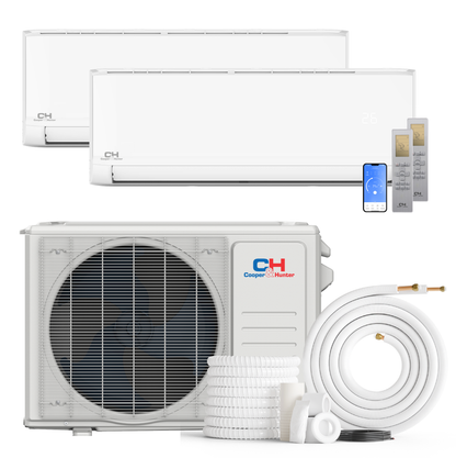 South Mini Splits | Cooper&amp;Hunter Olivia Series 2-Zone Ductless Mini Split AC &amp; Heat Pump -- 18000 BTU (1.5 Ton), Wall Mount Units (9K+9K) BTU, Inverter Technology, 230V, Heating &amp; Cooling - R454B 