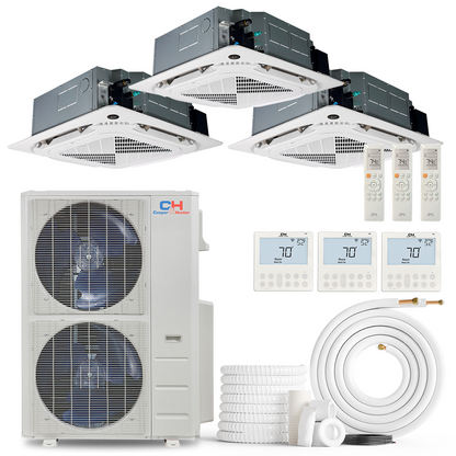 Cooper&amp;Hunter 3-Zone Ductless Mini Split AC &amp; Heat Pump -- 48000 (4.0 Ton), Ceiling Cassette Units (9K+12K+18K BTU), Inverter Technology, 230V, Heating &amp; Cooling - R454B