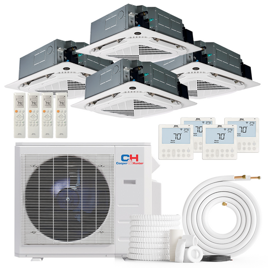 Cooper&Hunter 4-Zone Ductless Mini Split AC & Heat Pump -- 36000 (3.0 Ton), Ceiling Cassette Units (9K+9K+12K+18K BTU), Inverter Technology, 230V, Heating & Cooling - R454B