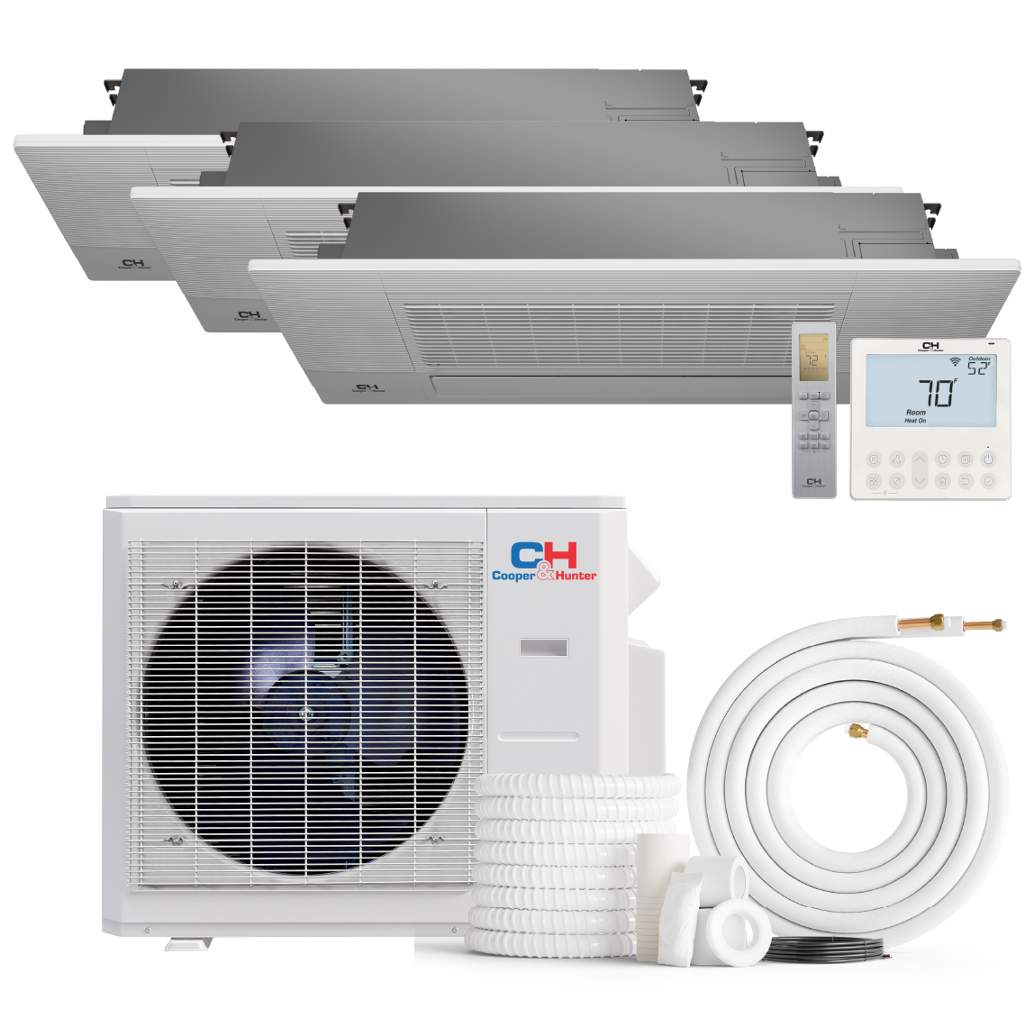 South Mini Splits | Cooper&Hunter 3-Zone Mini Split AC & Heat Pump -- 28000 (2.3 Ton), One Way Ceiling Cassette Units (6K+6K+9K BTU), Inverter Technology, 230V, Heating & Cooling - R410A 