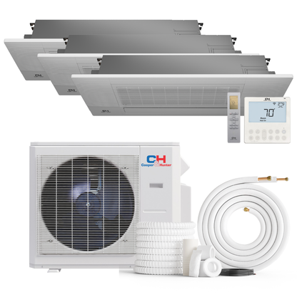 South Mini Splits | Cooper&amp;Hunter 3-Zone Mini Split AC &amp; Heat Pump -- 28000 (2.3 Ton), One Way Ceiling Cassette Units (6K+6K+9K BTU), Inverter Technology, 230V, Heating &amp; Cooling - R410A 