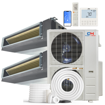 Cooper&amp;Hunter 2-Zone Mini Split AC &amp; Heat Pump -- 48000 (4.0 Ton), Slim Duct Units (18K+18K BTU), Inverter Technology, 230V, Heating &amp; Cooling - R454B