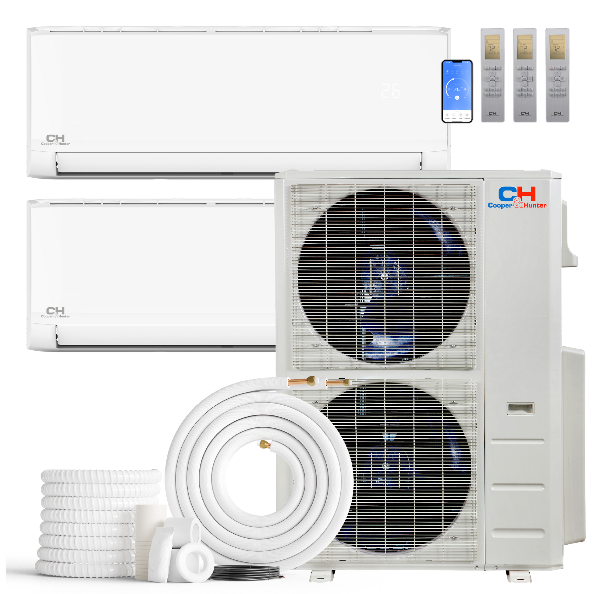 South Mini Splits | Cooper&Hunter Olivia Series 2-Zone Ductless Mini Split AC & Heat Pump -- 60000 BTU (5.0 Ton), Wall Mount Units (18K+24K) BTU, Inverter Technology, 230V, Heating & Cooling - R454B 
