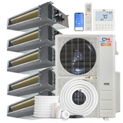 South Mini Splits | Cooper&Hunter Hyper Heat 5-Zone Ducted Mini Split AC & Heat Pump -- 48000 BTU (4.0 Ton) Without Shut-off Valves, Slim Ducts Units (9K+12K+12K+12K+18K) BTU, Inverter Technology, 230V, Heating & Cooling 