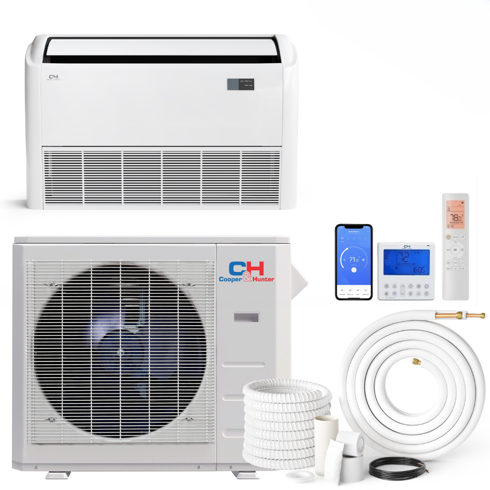 Cooper & Hunter Universal Floor/Ceiling 36,000 BTU 230V, R410A, 16 SEER Ductless Mini Split Air Conditioner With Wall Thermostat, Light Commercial Series, 3 TON Single Zone System + Optional Installation Kit.  CH-36LCFCI + CH-N36LCU-230VO - South Mini Splits