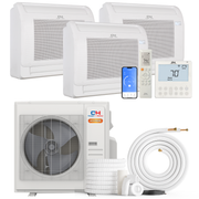 Cooper&Hunter Hyper Heat 3-Zone Ductless Mini Split AC & Heat Pump -- 36000 BTU (3.0 Ton) Without Shut-off Valves, Floor Console Units (9K+12K+18K) BTU, Inverter Technology, 230V, Heating & Cooling