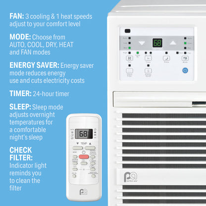 Perfect Aire 14,000 BTU 230V Through-the-Wall Air Conditioner with 10,600 BTU Electric Heater, Follow-Me Remote Control