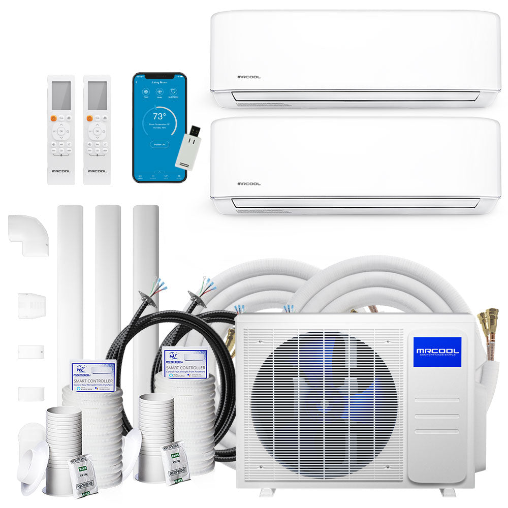 MRCOOL DIY Ductless Mini Split 4th Gen 2-Zone System - 36K BTU (3 TON) Outdoor Condenser 12K + 12K BTU Wall Mount Indoor Air Handlers, 21.5 SEER, R410A, Wi-Fi, DIY Installation