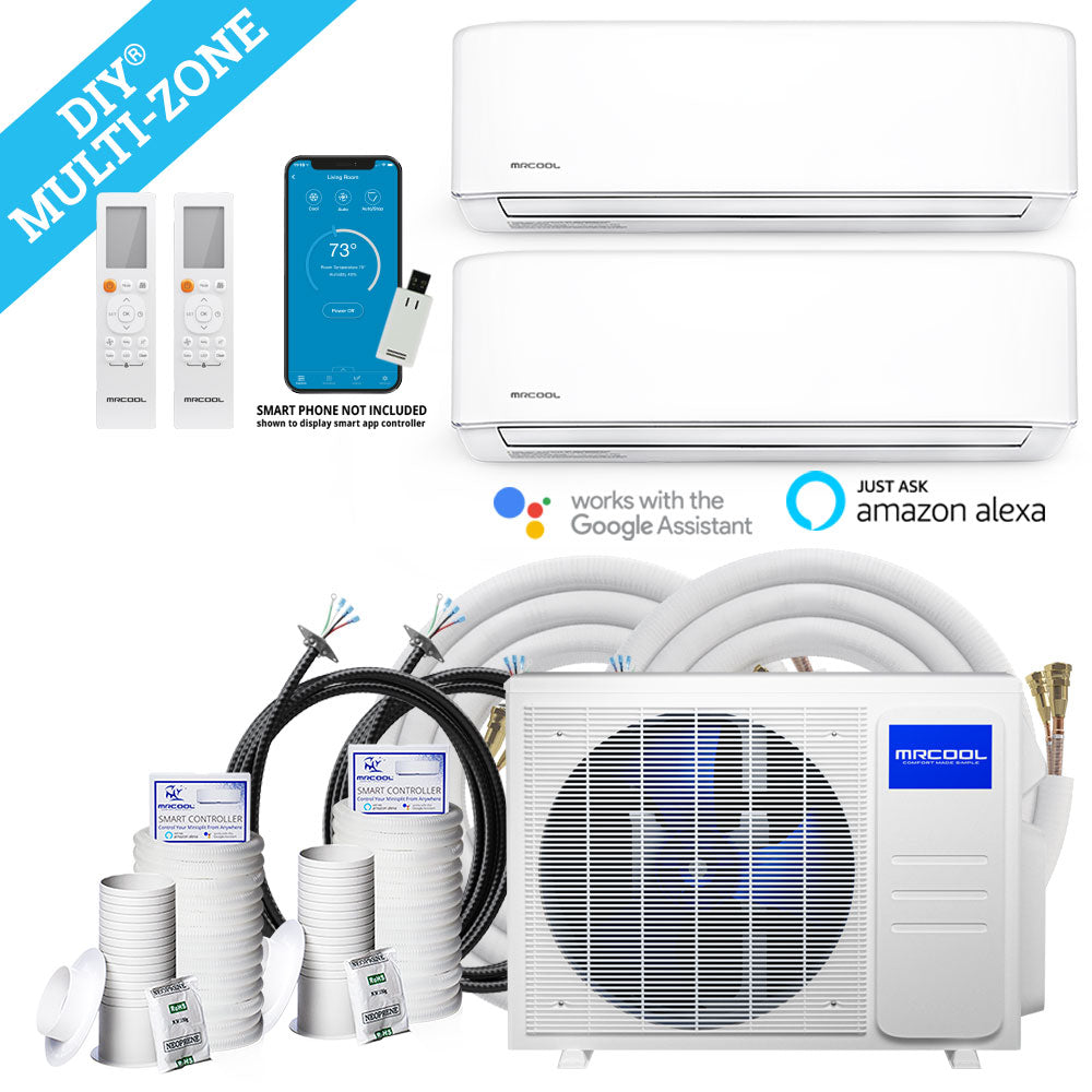 MRCOOL DIY Ductless Mini Split 4th Gen 2-Zone Multi System - 27K BTU (2.25 TONS) Outdoor Condenser 12K + 12K BTU Wall Mount Indoor Air Handlers, 21 SEER, R410A, Wi-Fi, DIY Installation