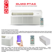 OLMO 9,000 BTU Smart PTAC Packaged Terminal Air Conditioner with Heat Strip 230V, Through The Wall System With Optional Sleeve and Grill  - PTHP Heating And Cooling With Electric Cord and Remote Control OS-MBW-09HS - South Mini Splits
