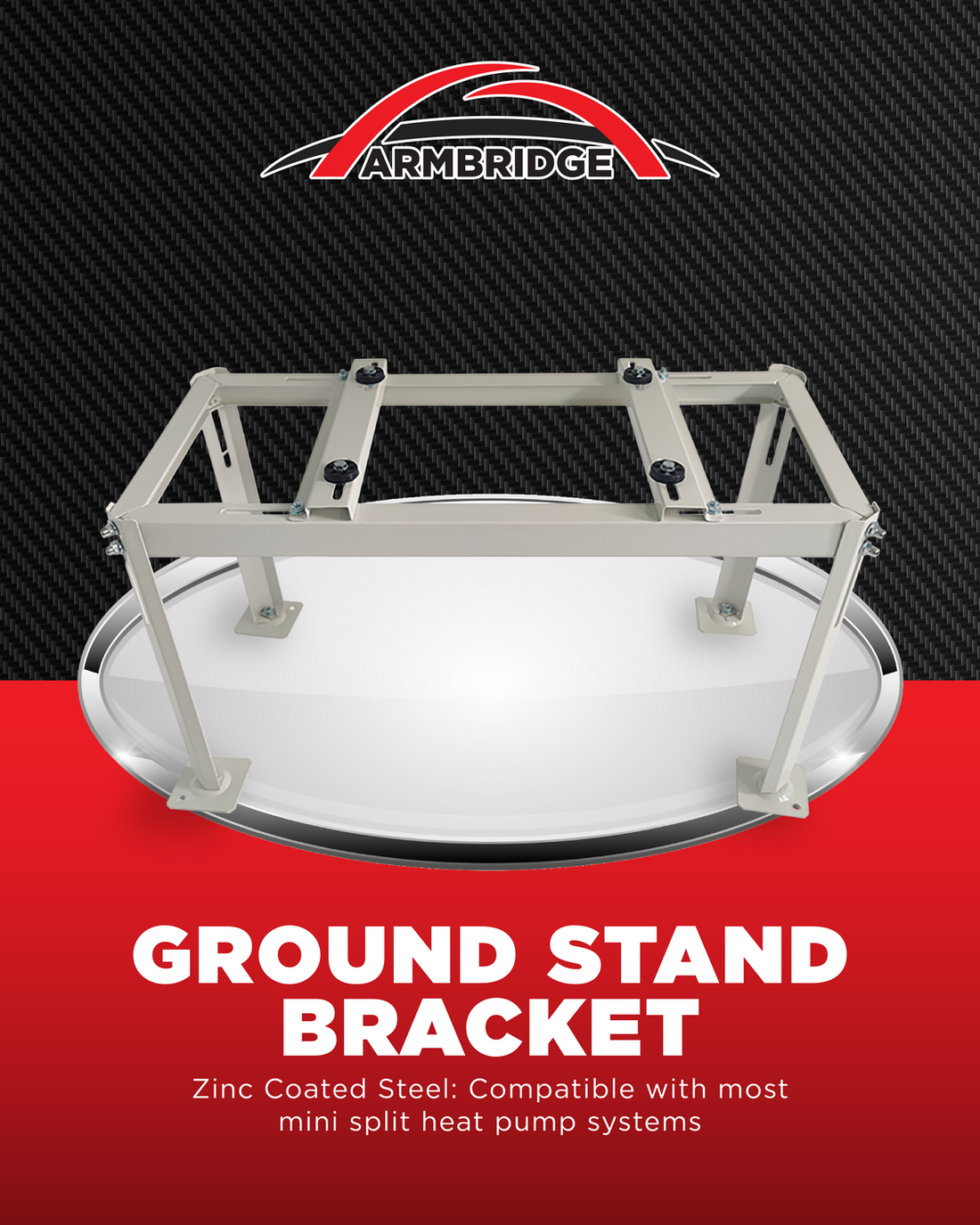 ARMBRIDGE Heavy-Duty Mini Split Ground Stand, Zinc-Coated Brackets for 9,000–36,000 BTU Units | Weatherproof Design, 330+ lbs Capacity - South Mini Splits