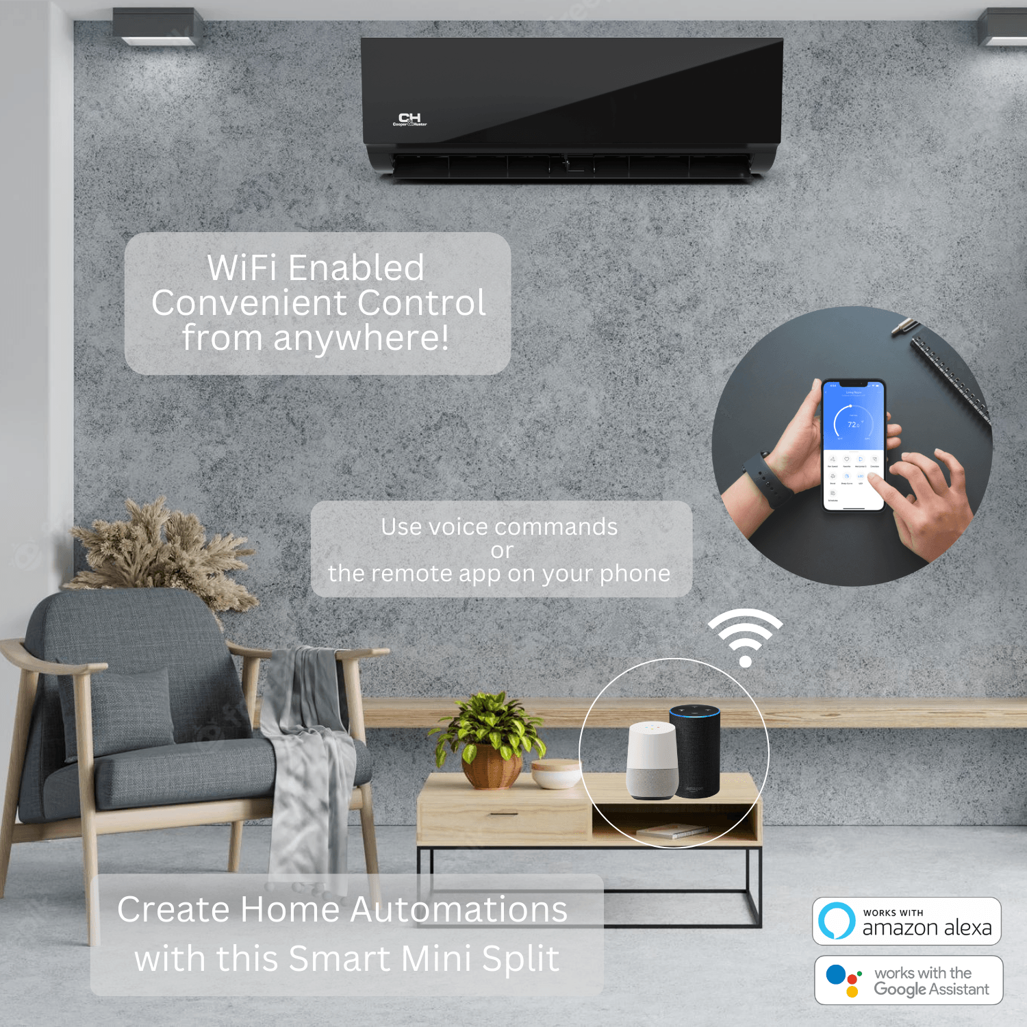 2 Zone Cooper & Hunter Olivia Series 2 Ductless Mini Splits 12k+18k BTU A/C Wall Mounts and 24.9 SEER 28K BTU Heat Pump with 25ft Installation Kit + WIFI Adapter - South Mini Splits