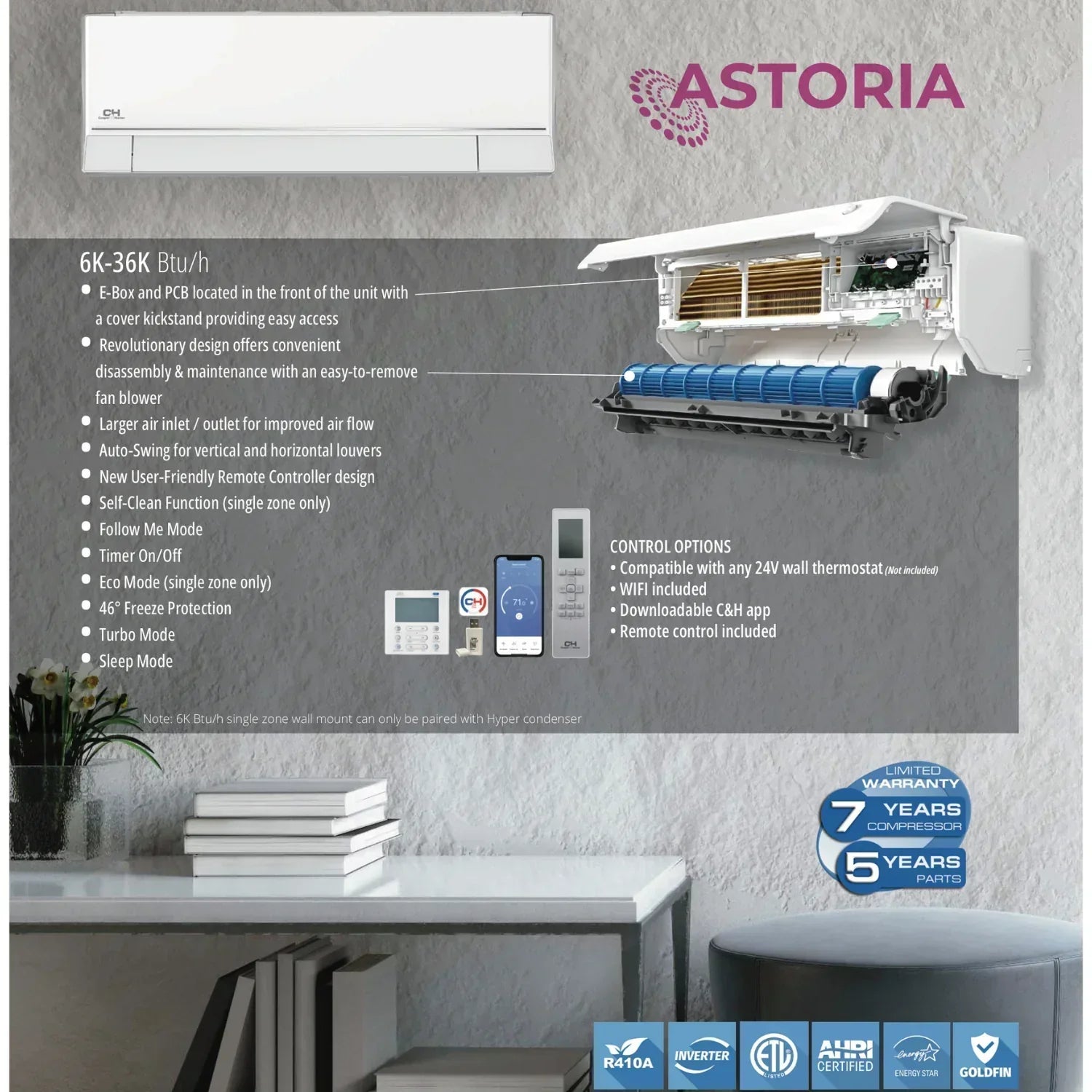 2 Zone Cooper & Hunter Astoria Series Ductless Mini Split A/C and Heater 18k+18k 36,000 BTU 3 Ton 23.9 SEER 230V Heat Pump Inverter System with Wall Mount Air Conditioner Handlers and Installation Kits - South Mini Splits