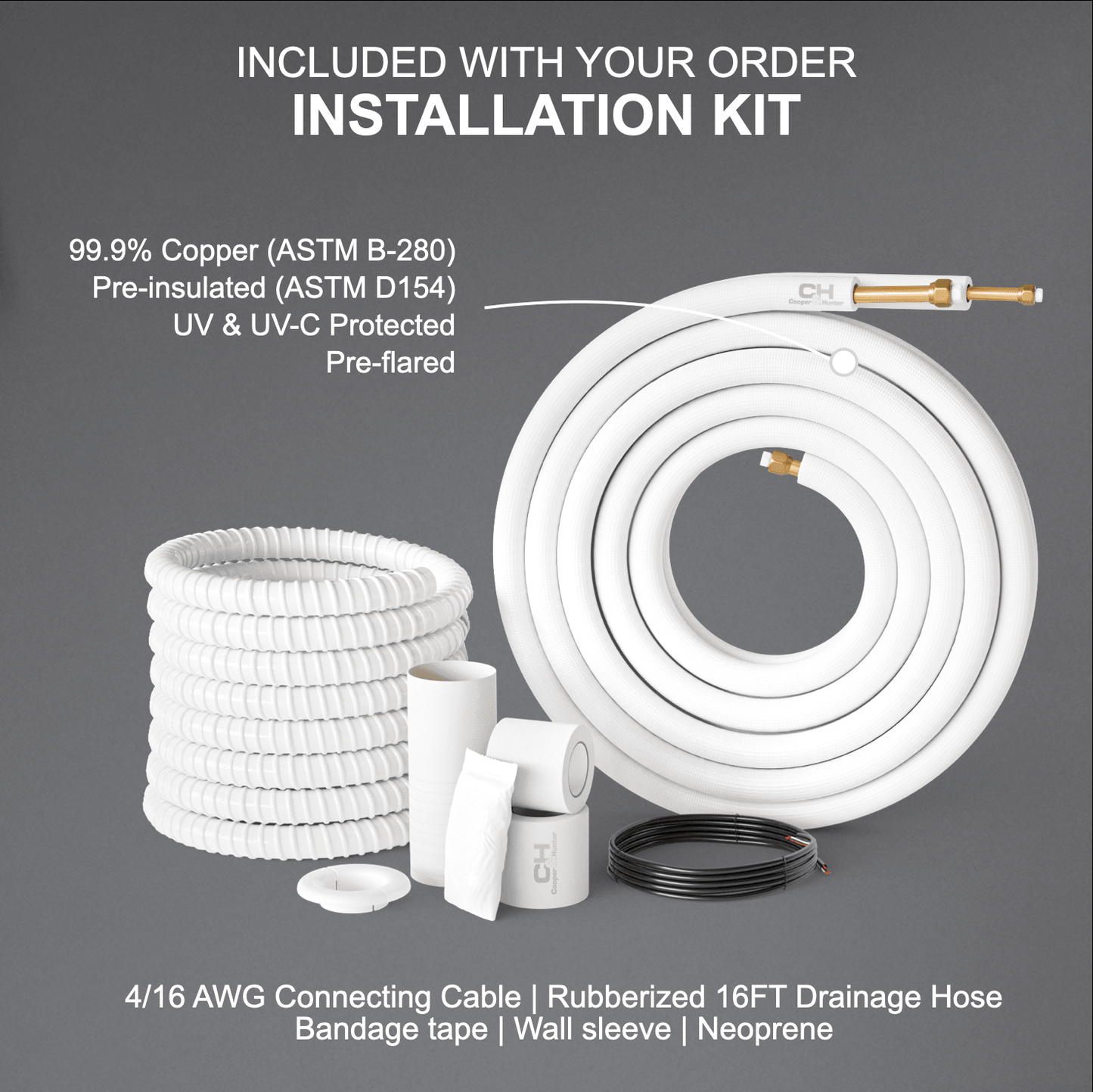 2 Zone Cooper & Hunter Olivia Midnight Series 2 Ductless Mini Splits 6k+18k BTU A/C Wall Mounts and 23.8 SEER 28K BTU Heat Pump with 25ft Installation Kit + WIFI Adapter - South Mini Splits