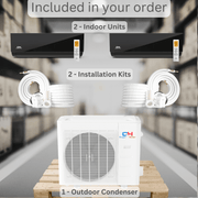 2 Zone Cooper & Hunter Olivia Midnight Series, 1.5 Ton Air Conditioner, Ductless Mini Split with 6k+6k BTU Wall Mounts, R410A,22.5 SEER 18K BTU Heat Pump, 230V, Dual Head (2 Heads), Includes 25ft Installation Kit + WIFI Adapter - South Mini Splits