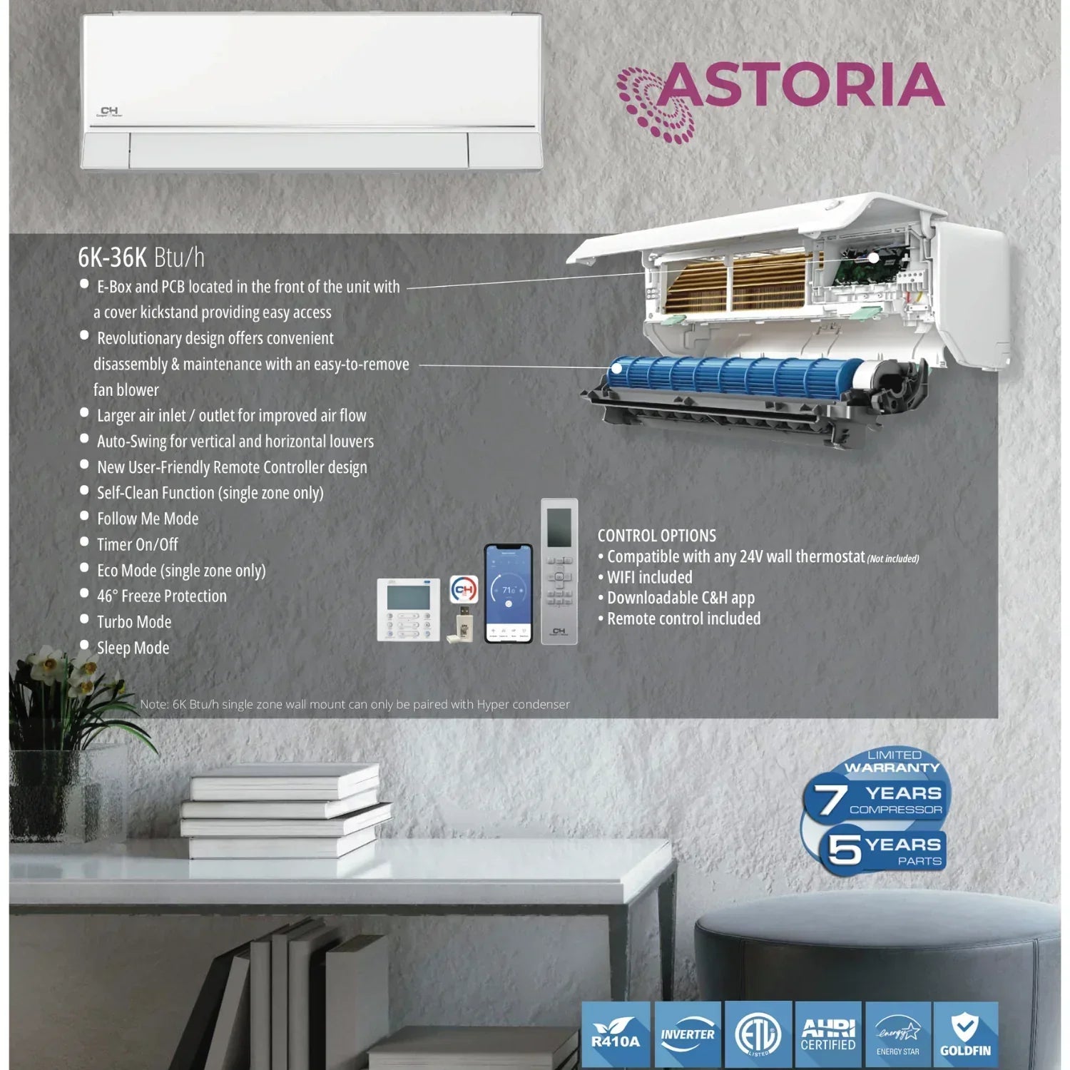 2 Zone Cooper & Hunter Astoria Series Ductless Mini Split A/C, Heat Pump, Inverter System and Heater 12k+18k 28,000 BTU 23.8 SEER 2.3 Ton, 230V with Wall Mount Air Conditioner Handlers and Installation Kits - South Mini Splits